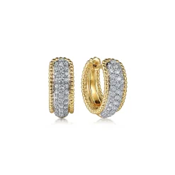 New Gabriel & Co. 14K White-Yellow Gold Bujukan Huggie Pave Diamond Earrings