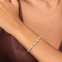 Sale Gabriel & Co. 14K White Yellow Gold Bujukan Marquise Bezel Diamond Bangle Bracelet