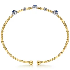 Best Gabriel & Co. 14K White-Yellow Gold Bujukan Sapphire and Diamond Halo Bangle