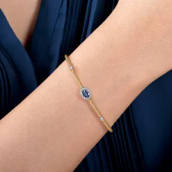 Online Gabriel & Co. 14K White-Yellow Gold Bujukan Sapphire and Diamond Halo Bangle