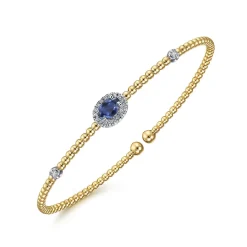 Online Gabriel & Co. 14K White-Yellow Gold Bujukan Sapphire and Diamond Halo Bangle