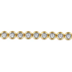 New Gabriel & Co. 14K White Yellow Gold Buttercup Bezel Set Diamond Tennis Bracelet