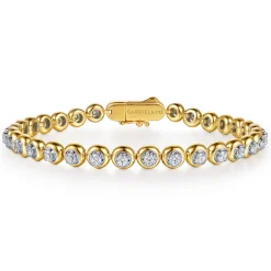 New Gabriel & Co. 14K White Yellow Gold Buttercup Bezel Set Diamond Tennis Bracelet