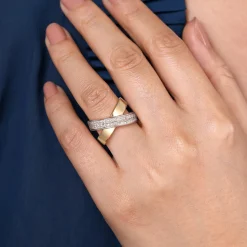 Hot Gabriel & Co. 14K White Yellow Gold Criss Cross Diamond Ring