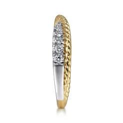 Gabriel & Co. 14K White-Yellow Gold Criss Cross Diamond Anniversary Band with Twisted Rope Detail - 0.25 ct