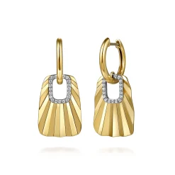 Gabriel & Co. 14K White Yellow Gold Diamond and Diamond Cut Huggie Drop Earrings