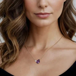 New Gabriel & Co. 14K White Yellow Gold Diamond and Amethyst Pendant Necklace