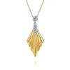 New Gabriel & Co. 14K White Yellow Gold Diamond and Diamond Cut Pendant Necklace
