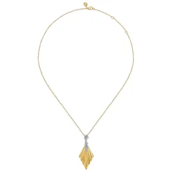 New Gabriel & Co. 14K White Yellow Gold Diamond and Diamond Cut Pendant Necklace