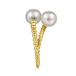 Clearance Gabriel & Co. 14K White-Yellow Gold Diamond and Pearl Bujukan Bypass Ring