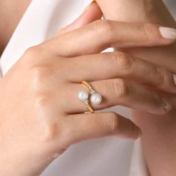 Clearance Gabriel & Co. 14K White-Yellow Gold Diamond and Pearl Bujukan Bypass Ring