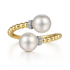 Clearance Gabriel & Co. 14K White-Yellow Gold Diamond and Pearl Bujukan Bypass Ring