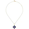 New Gabriel & Co. 18K White Yellow Gold Diamond and Lapis Floral Pendant Necklace