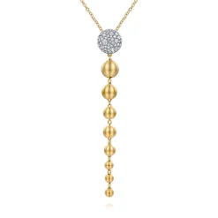 Clearance Gabriel & Co. 14K White Yellow Gold Diamond and Bujukan Ball Graduating Drop Necklace