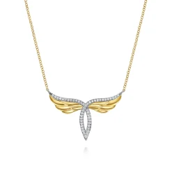 New Gabriel & Co. 14K White Yellow Gold Diamond Angel Wing Pendant Necklace