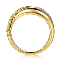 Sale Gabriel & Co. 14K White Yellow Gold Diamond and Diamond Cut Criss Cross Ring