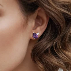 New Gabriel & Co. 14K White Yellow Gold Diamond and Amethyst Stud Earrings
