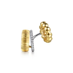 Best Gabriel & Co. 14K White Yellow Gold Diamond And Bujukan With Scalloped Contour Single Huggie Earcuff