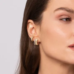Best Gabriel & Co. 14K White Yellow Gold Diamond And Bujukan With Scalloped Contour Single Huggie Earcuff
