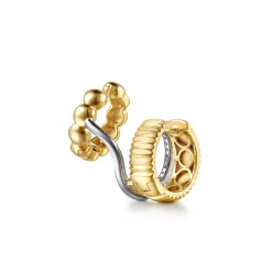 Best Gabriel & Co. 14K White Yellow Gold Diamond And Bujukan With Scalloped Contour Single Huggie Earcuff