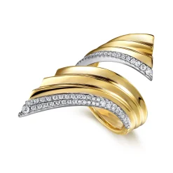 Sale Gabriel & Co. 14K White Yellow Gold Diamond and Diamond Cut Bypass Ring
