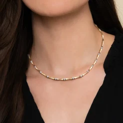 Gabriel & Co. 14K White Yellow Gold Diamond Brush Finish Bamboo Tennis Necklace