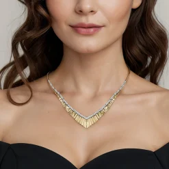 Gabriel & Co. 14K White Yellow Gold Diamond Chevron Necklace