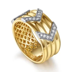 Outlet Gabriel & Co. 14K White Yellow Gold Diamond Chevron Wide Band Ring