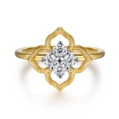 Discount Gabriel & Co. 14K White Yellow Gold Diamond Clover Ring