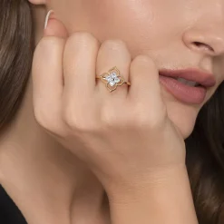 Discount Gabriel & Co. 14K White Yellow Gold Diamond Clover Ring