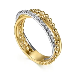 Gabriel & Co. 14K White Yellow Gold Diamond Criss Cross Ring- Bujukan