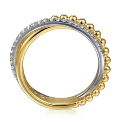 Gabriel & Co. 14K White Yellow Gold Diamond Criss Cross Ring- Bujukan