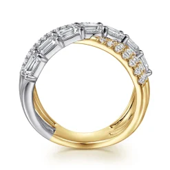 Sale Gabriel & Co. 18K White Yellow Gold Diamond Criss Cross Ladies Ring