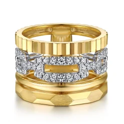 Best Gabriel & Co. 14K White Yellow Gold Diamond Cut and Link Diamond Easy Stackable Ring