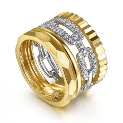 Best Gabriel & Co. 14K White Yellow Gold Diamond Cut and Link Diamond Easy Stackable Ring