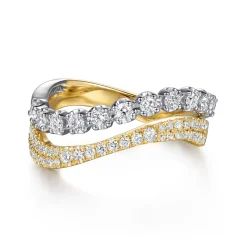Best Gabriel & Co. 14K White Yellow Gold Diamond Curved Easy Stackable Ring