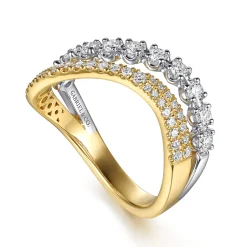 Best Gabriel & Co. 14K White Yellow Gold Diamond Curved Easy Stackable Ring
