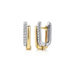 Clearance Gabriel & Co. 14K White Yellow Gold Diamond Double Row Cushion shaped Huggie Earrings