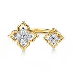 Gabriel & Co. 14K White Yellow Gold Diamond Flower Open Ring