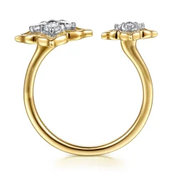 Gabriel & Co. 14K White Yellow Gold Diamond Flower Open Ring