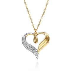 Gabriel & Co. 14K White Yellow Gold Diamond Heart Angel Wing Pendant Necklace
