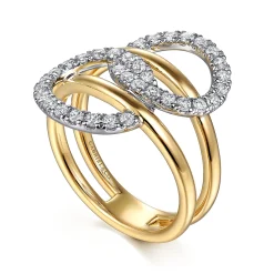 New Gabriel & Co. 14K White Yellow Gold Diamond Interlock Fashion Ring