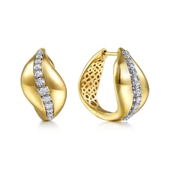 Best Gabriel & Co. 14K White Yellow Gold Diamond Intricate Hoop Earrings