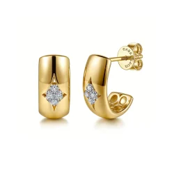 New Gabriel & Co. 14K White Yellow Gold Diamond J Hoop Earrings