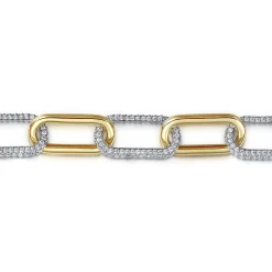 Gabriel & Co. 14K White Yellow Gold Diamond Link Chain Bracelet