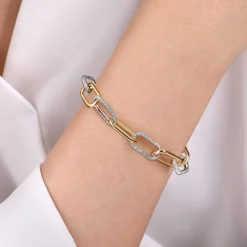 Gabriel & Co. 14K White Yellow Gold Diamond Link Chain Bracelet