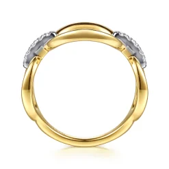 Best Gabriel & Co. 14K White Yellow Gold Diamond Oval Link Chain Ring
