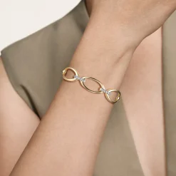 New Gabriel & Co. 14K White Yellow Gold Diamond Oval Link Bangle