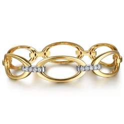 New Gabriel & Co. 14K White Yellow Gold Diamond Oval Link Bangle