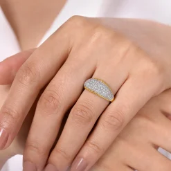 Sale Gabriel & Co. 14K White-Yellow Gold Diamond Pave and Bujukan Bead Ring